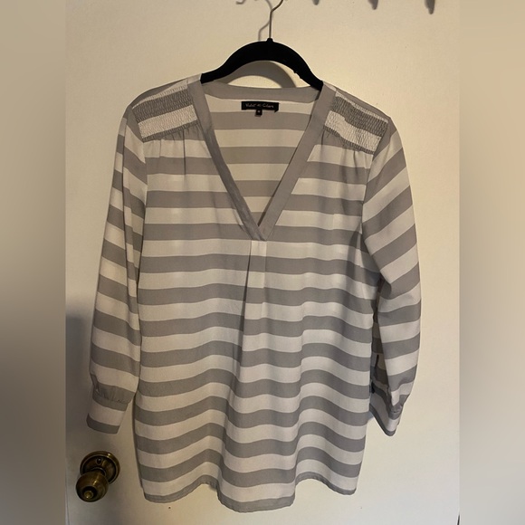 Violet & Claire Gray & White Striped Blouse - Picture 2 of 11